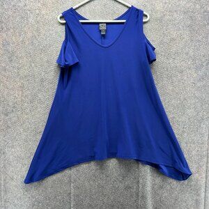 Clara Sunwoo Shirt Women Small Blue Cold Shoulder Tunic Top Flowy Hem
